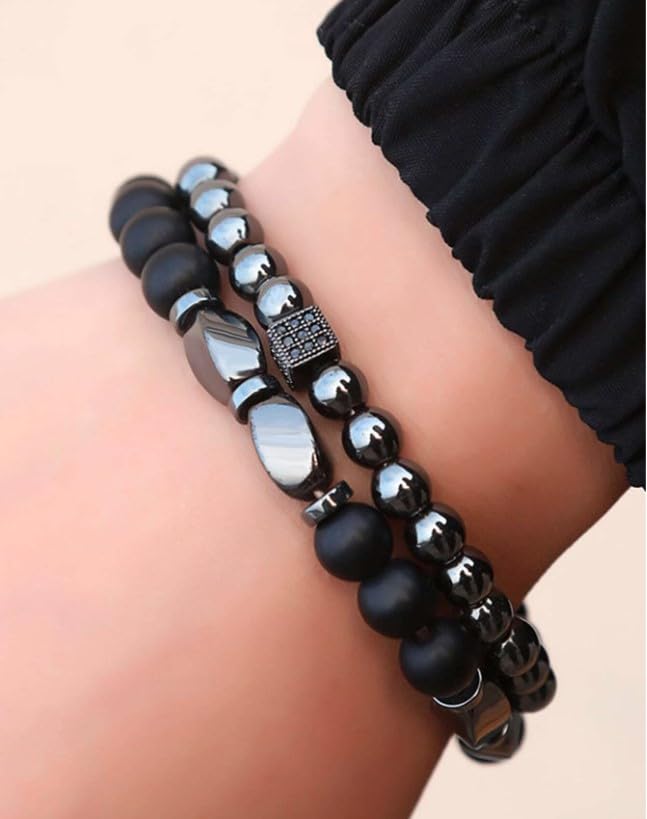 [Bel Cuore] Men's Bracelet with Prayer Beads and Rhinestones