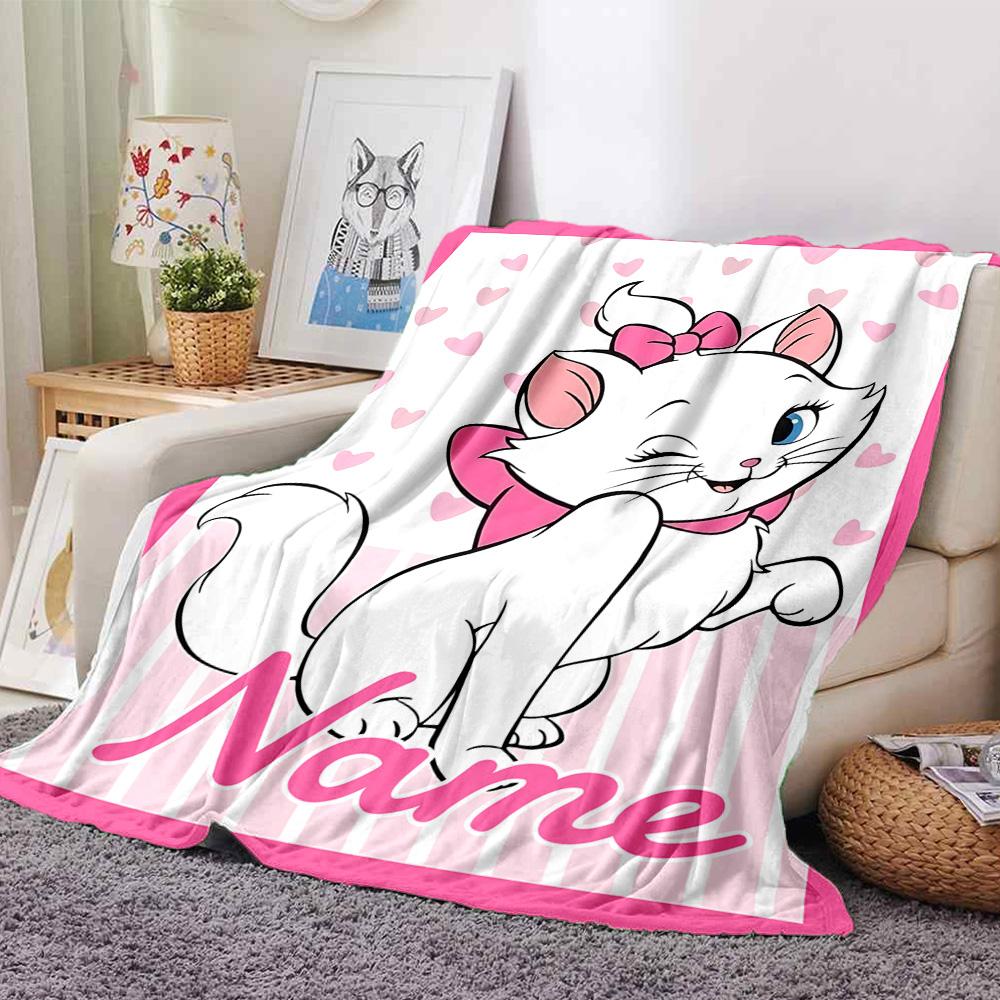 Custom Name Adorable Aristocats Art Flannel Blanket for Super Soft Cute Comfort Blanket for Travel Bedding Couch Sofa Blanket