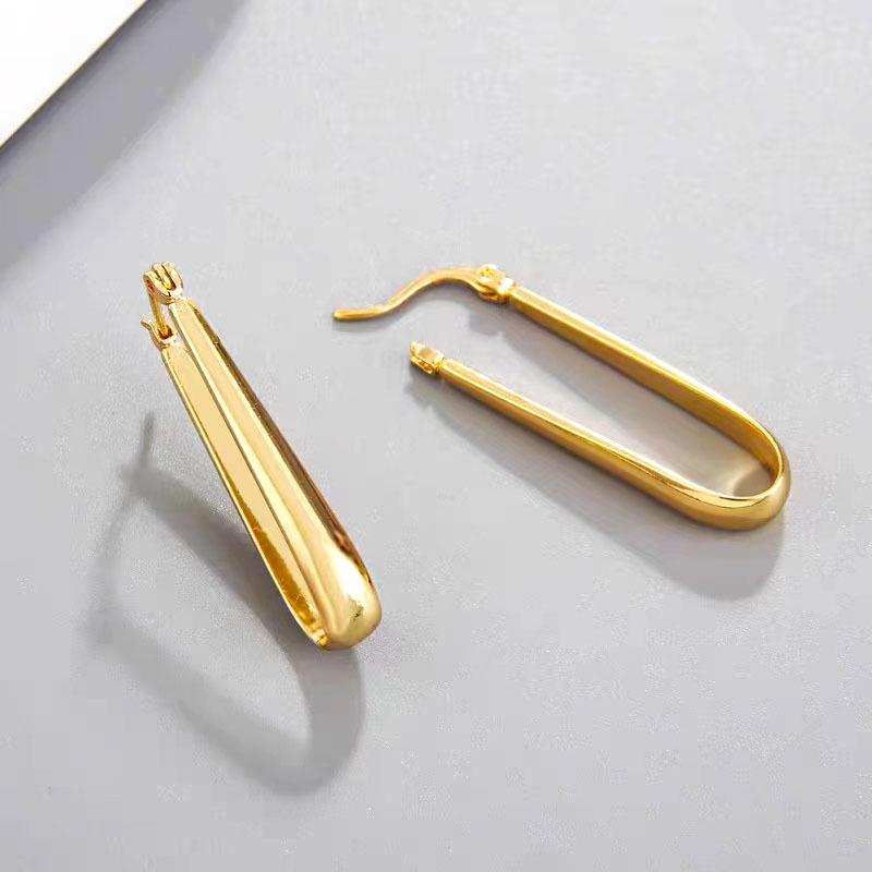 Copper-Plated 18K Gold U-Shaped Teardrop Hoops - Elegant Metal Style Earrings for Women