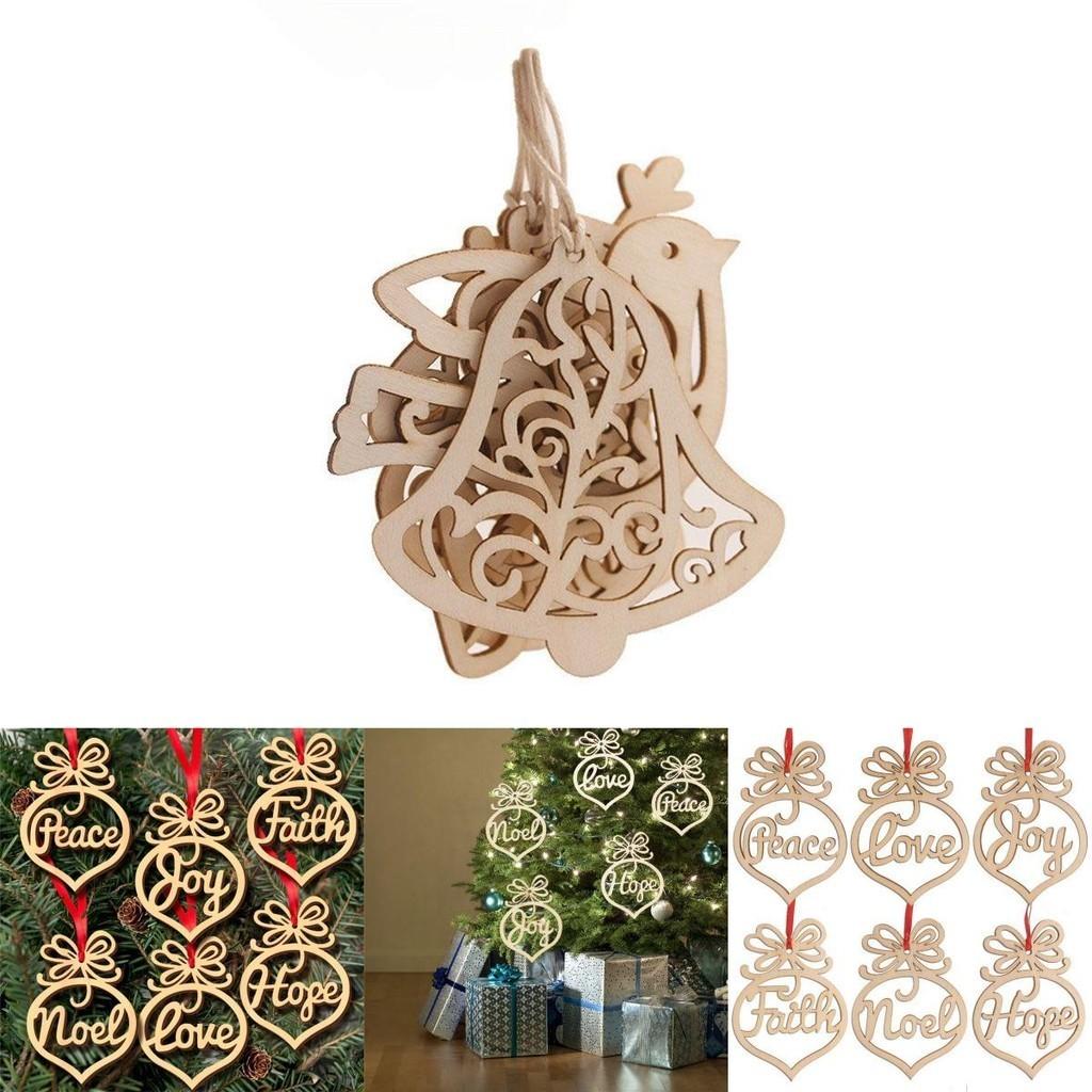 6pcs Christmas Decoration Wooden Pendants Unique Xmas Tree Hanging Ornament Collection