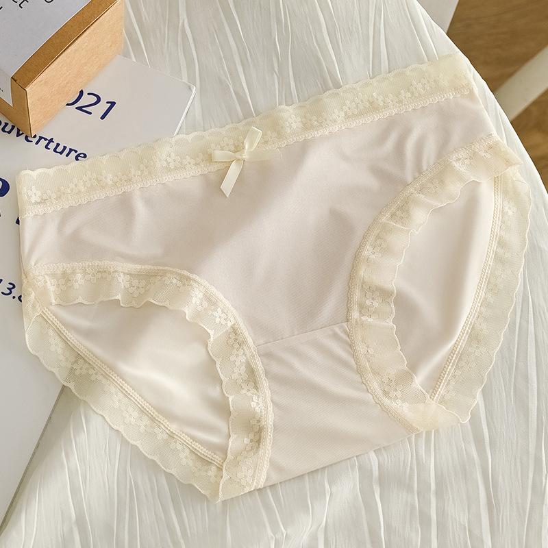 Female Summer Thin Model Contracted Ice Silk Pure Color Sweet Bowknot In Waist Breathable Triangle Briefs