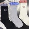 Female Spring and Autumn Personality Trend Blue Check Pattern Lace Puppy Embroidery in The Tube Pile Socks