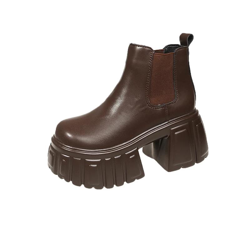 Fashion 2025 New 8.5cm Fashion Platform Boots For Women Round Toe Punk Style Thick Bottom Short Boots Ladies Slip On Party Boots