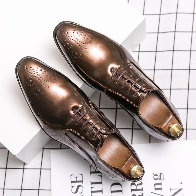 

Большие размеры 47 48 лакированные мужские свадебные туфли мужские золотисто-красные оксфорды дизайнерские туфли с острым носком удобные модельные туфли 48 золотой