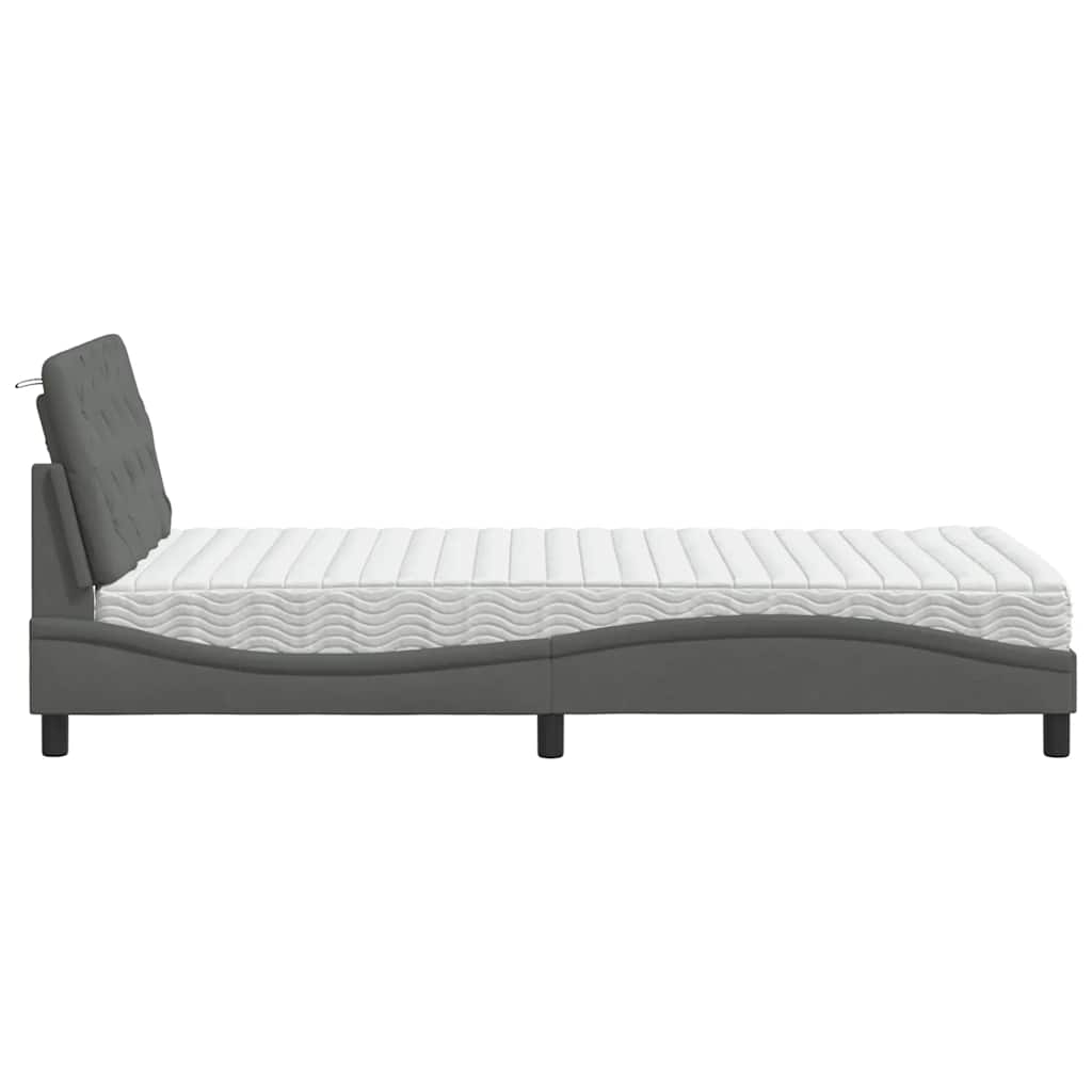 Bed With Mattress, Dark Gray, 100X200 Cm, Upholstered