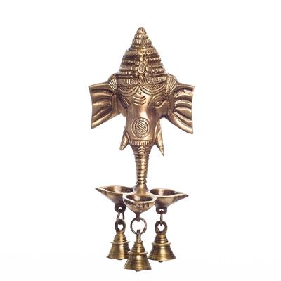 Ganesh Deepak with Bell Brass Wall Hanging (Brown)