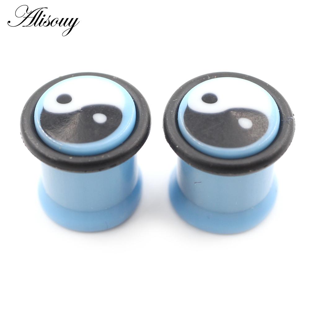 Alisouy 2 Stück 10 mm Tai Chi Yin-Yang Acryl Taper Ohr Tunnel Plugs Flesh Flared Expander Keil Messgeräte Piercing Körperschmuck