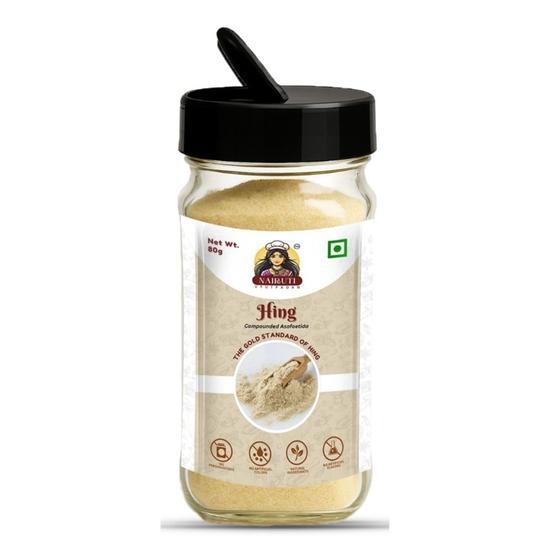 NAIRUTI VYUTPADAN | Hing Powder 80g Glass Sprinkle Bottle | Pure Compounded Asafoetida  | Ideal for Indian Cooking Tadka Curries Dal Pickles 80GM