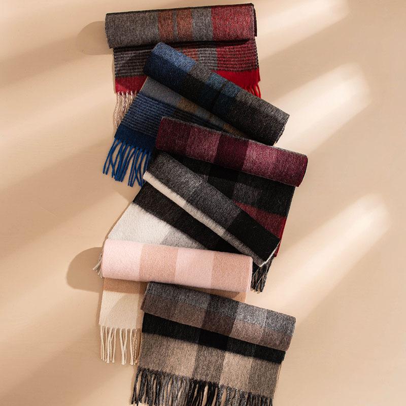 Wool Scarf  Women's Retro Plaid Autumn and Winter New Style Versatile Winter Scarf  Dual Use