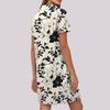 Women's Casual Fashion Lapel Floral Print Dress Short Sleeve V Neck Short Skirt