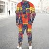 Men Blue Galaxy Starry Light Trail Print Long Sleeve Sweatshirt Jogger Pants Two Piece Suit
