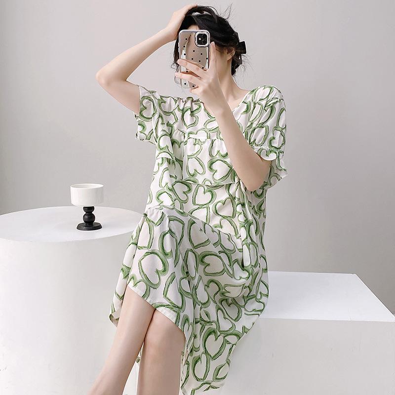 Sexy Nachtwäsche Damen Spitze Viskose Nachtkleid Kurzarm Cartoon Nachthemden Mädchen Nachthemd Einheitsgröße Nachthemd Mädchen Nachtwäsche