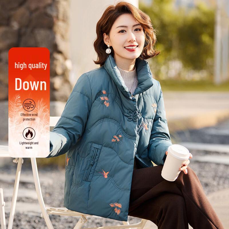 Pasture Women s New Chinese Style Printed Stand Collar Short Down Jacket 3XL