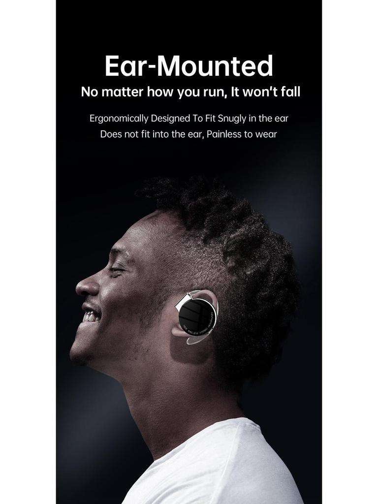 F2 Wireless Bluetooth Earbuds with Clip-on Ear Hooks for Business, Commuting, or Running - Compatible with Huawei, Apple, and Android Devices.