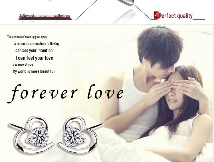 S925 Sterling Silver Heart-shaped Stud Earrings, Korean Retro Style