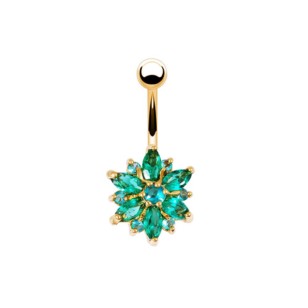 Flower Rhinestone Crystal Barbells Navel Belly Bar Button Ring Body Piercing Jewellery