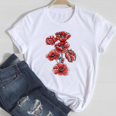 (Asiatische Größe) Kleidung Casual Tee Top Aquarell Blumen Blumen Stil 90er Jahre Mode T-Shirt Kurzarm Frauen Print Lady Female O-Ausschnitt Grafik T-Shirt