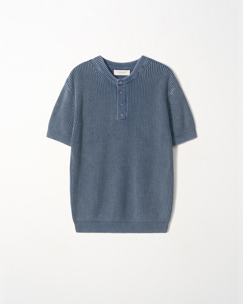 EZIO Pigment Dyed Henley Knit_Blue