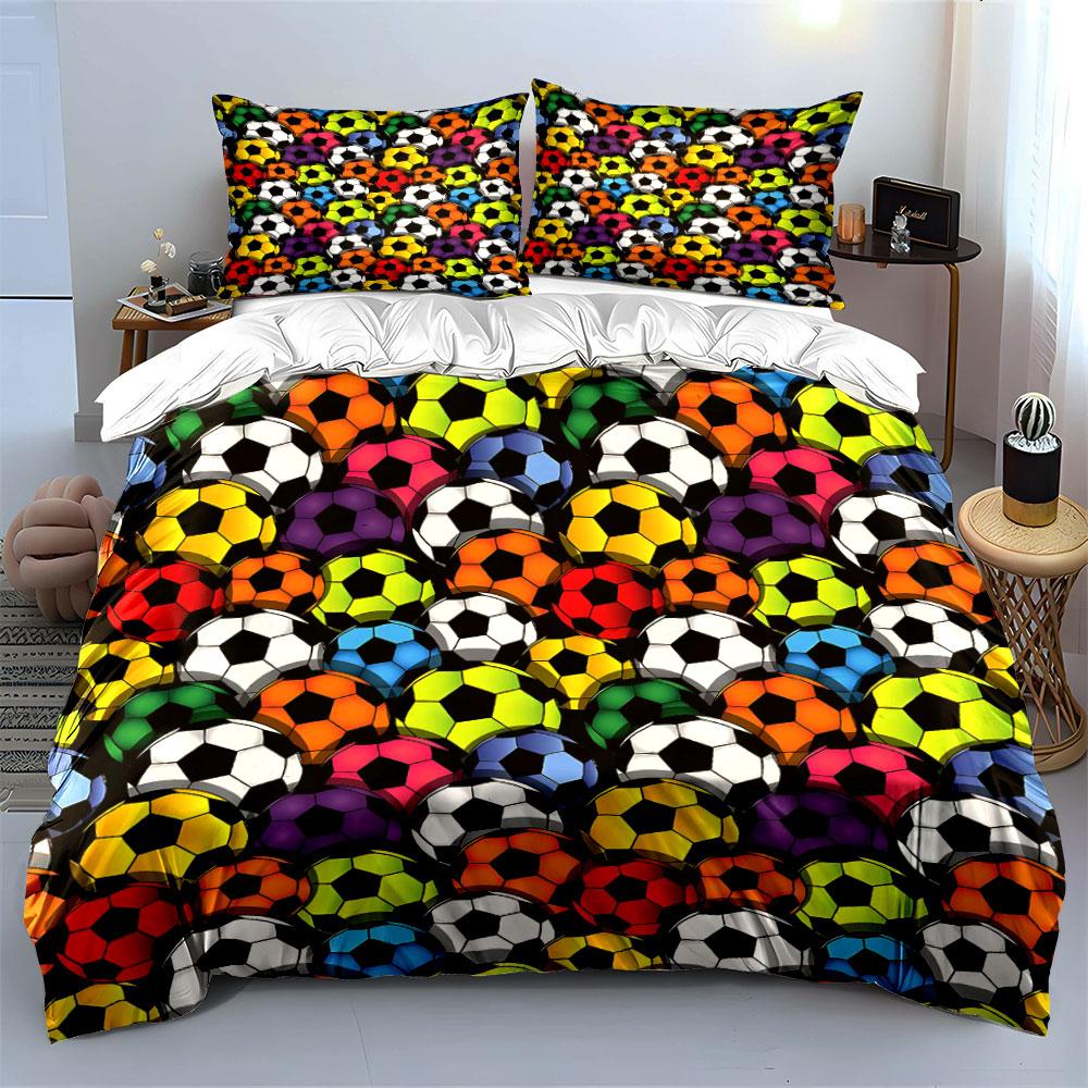 Colorful soccer ball pattern. Print Bedding Set 1 Duvet Cover 2 Pillowcases for Adult and Children Luxury Gift Full Size