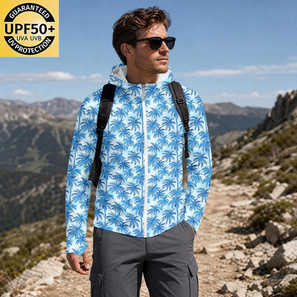 Men's Casual Raglan Sleeve Hooded Long Sleeve Sun Protection Jacket Lightweight Breathable Outdoor Sports Windbreaker with Full Zipper