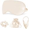 4 Pcs For Girls Ladies Apricot Silk Sleep Eye Mask Travel Set Soft with Hair Scrunchie Head Band and Travel Pouch