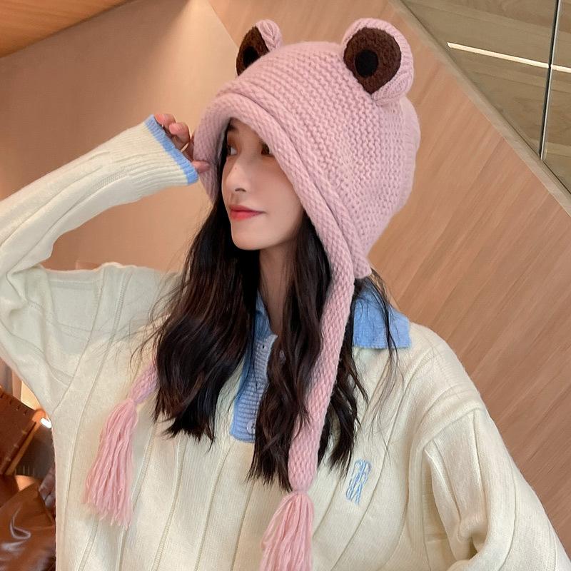 Frog knitted hat women's ear protection face cold protection warm cycling wool hat cartoon thin face fleece hat