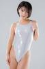 Highly Elastic Back Design Shimmer Slim Fit Competition Swimsuit [LEOHEX] Ultra-glossy Women's Four-strap (White, XL)