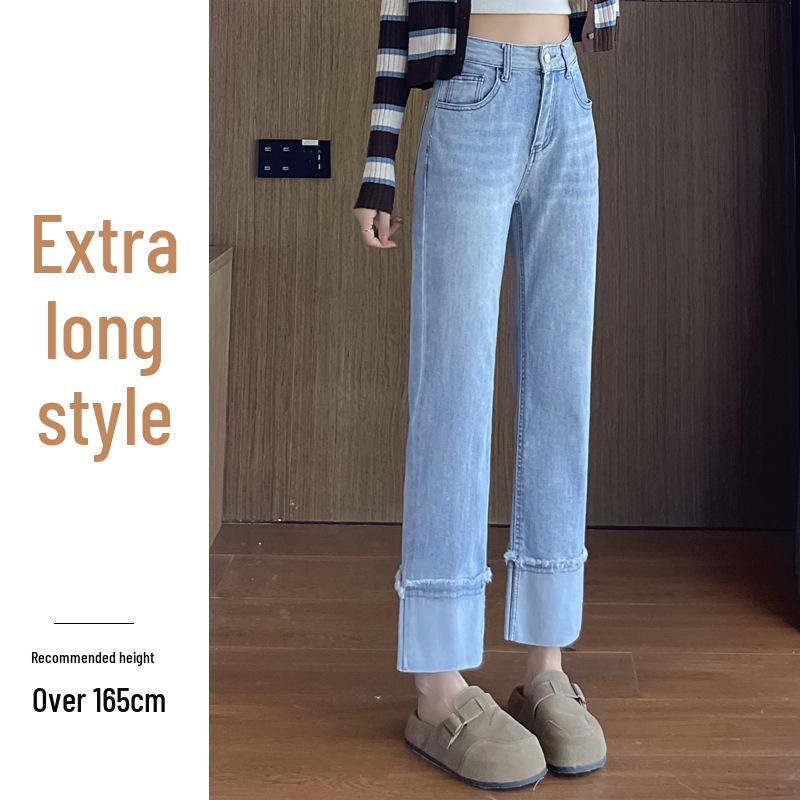 Women's Autumn Patchwork Ripped Straight-Leg Jeans - Cropped, Loose Fit Cigarette Pants