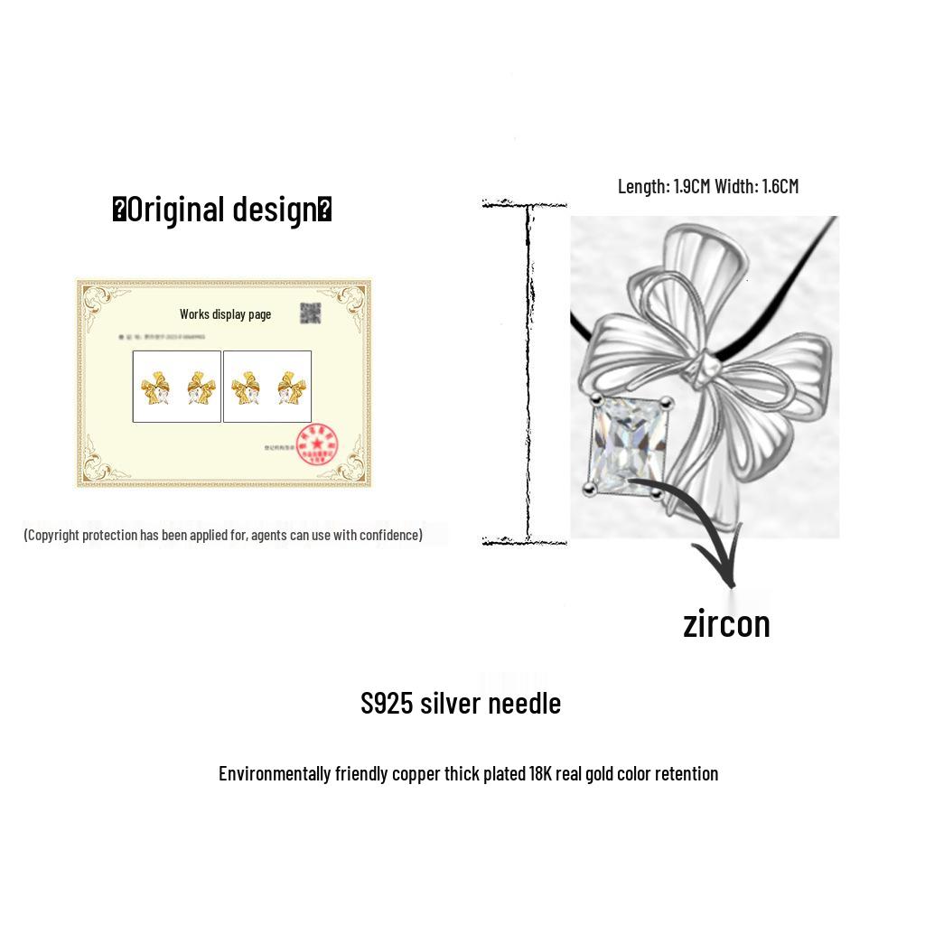 18K Gold Geometric Zircon Bow Stud Earrings