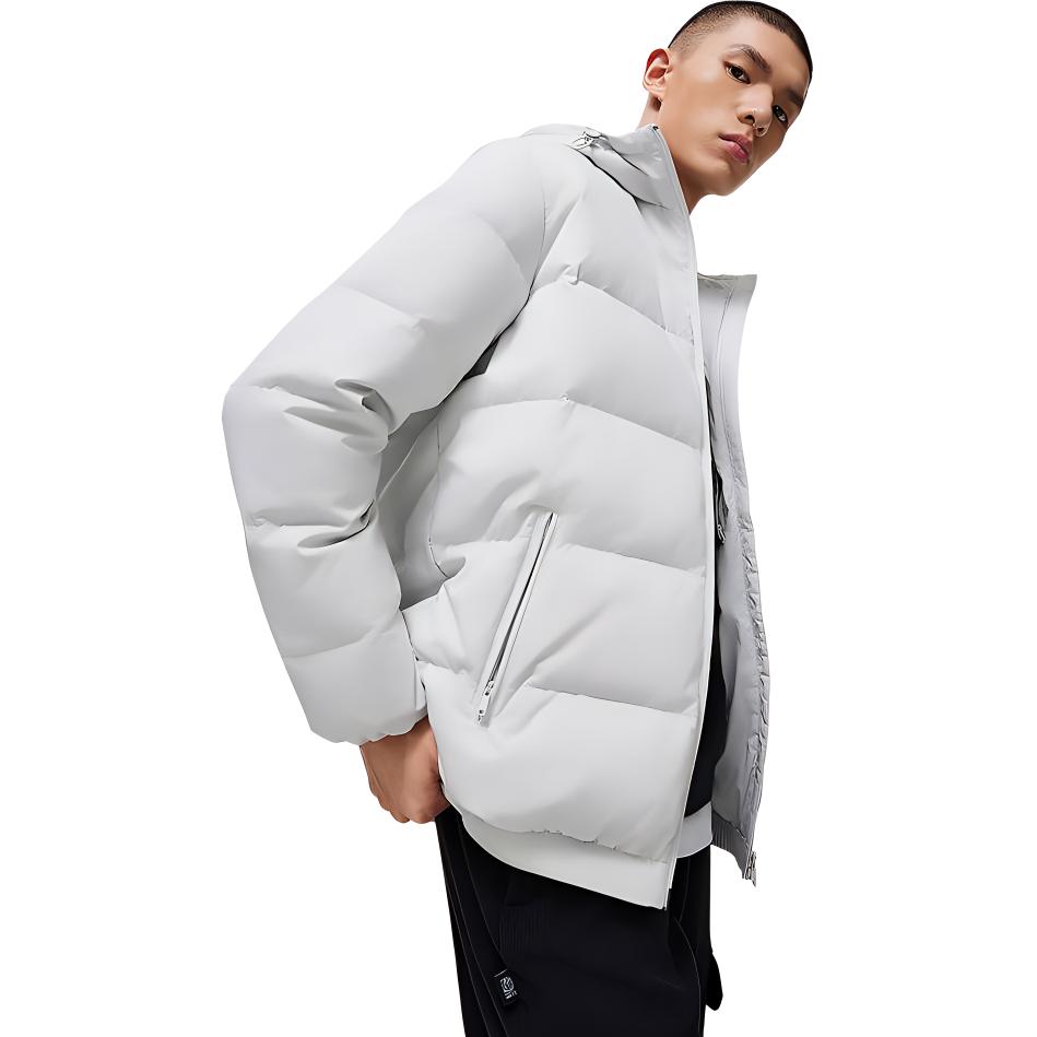Li Ning Wade Series Hot Pot Down Jacket Waterproof Hooded Warm Men Jacket Chuan-Stone-Gray AYMT163-4