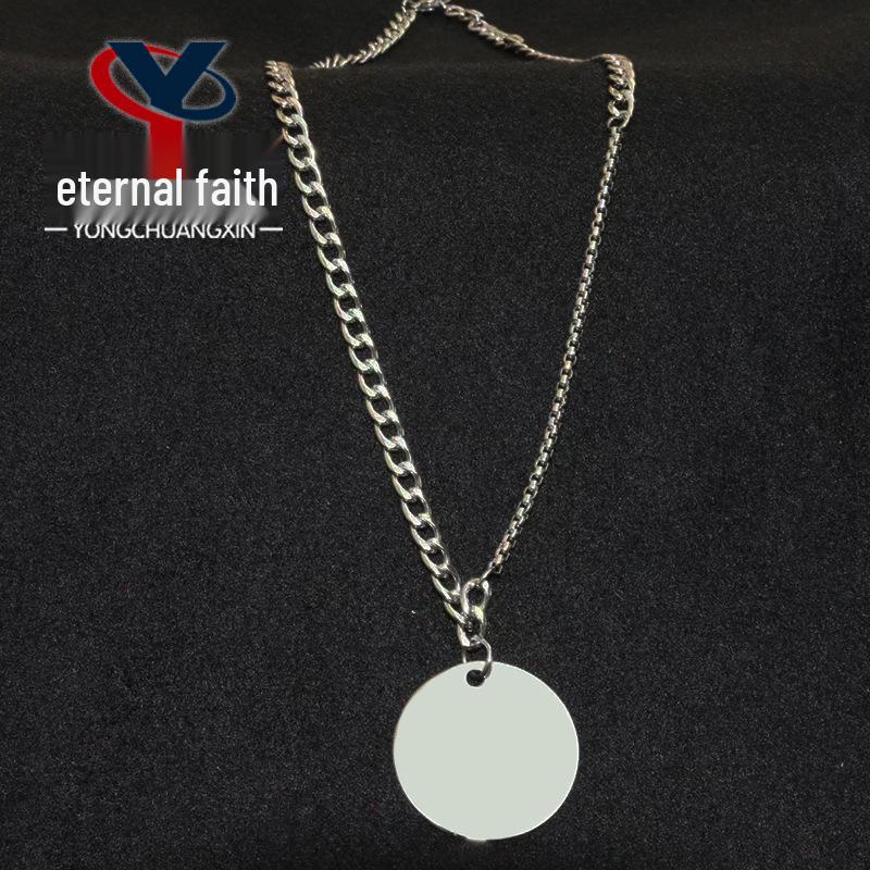 

Stainless Steel Round Necklace with Engraved Titanium Dog Tag Pendant for Men