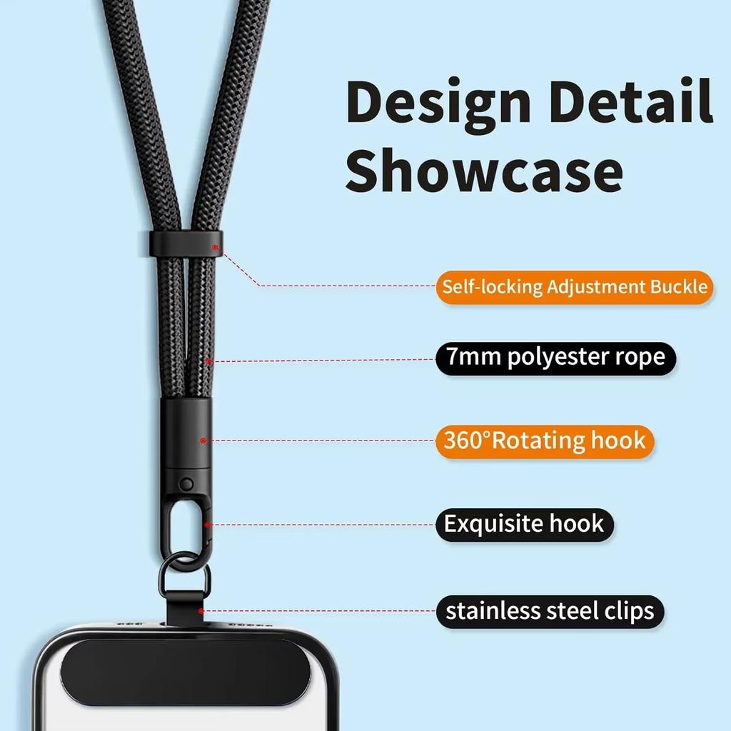 Lanière de téléphone universelle avec clip Améliorée Anti-chute Rotation à 360° Sangle réglable pour le cou/porté en bandoulière pour tous les étuis de téléphone