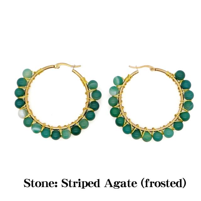 Crystal Earring For Women Boho Jewelry Trendy Natural Stone Pearl Jewellery Bohemian Ear Ring Gold Circle Hoop Earrings