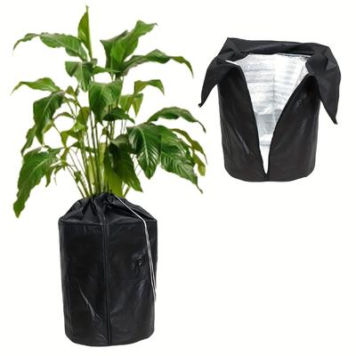 Wiederverwendbare schwarze PP-Gewebe-Pflanzbeutel mit Kordelzug - Feuchtigkeitskuppel-Schutzabdeckungen für Topfpflanzen, Obst, Blumen und Gemüse