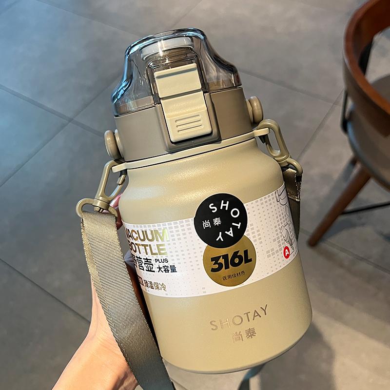 

1000/1300/1600 мл термос большой емкости из нержавеющей стали термос для занятий спортом на открытом воздухе для мужчин и женщин фитнес-бутылка для воды с соломинкой Without 3D Stickers