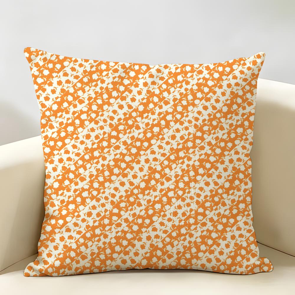 Orange Checkered Polka Dot Geometry Cushion Cover Natural Linen Organic Fabric Printing Breathable Perfect For Home Decor