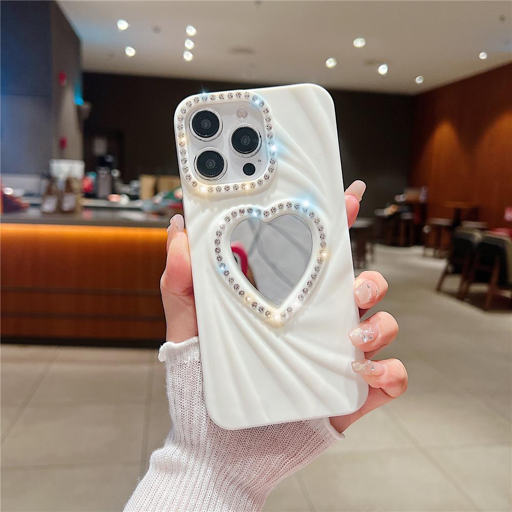 Mote Kvinner Jenter Telefondeksel For iPhone 16 16 Pro Max  11 12 13 14 15 Plus Hjerte Sminkespeil Glitter Ramme Deksel