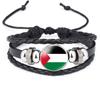 Palestinian Flag Design Gemstone Multi-layer Leather Bracelet Handcrafted Leather Rope Wristband Wholesale
