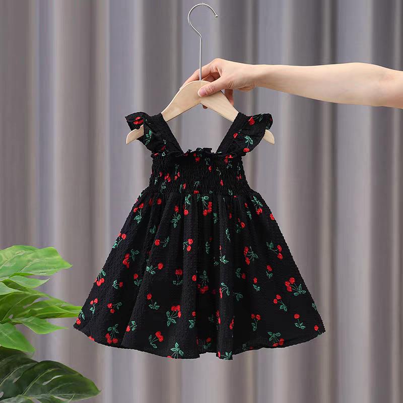 Dívčí tílkové šaty Letní šaty Dívčí šaty s volánkovými rukávy Květinové šaty Korejská vesta Princeznovské šaty