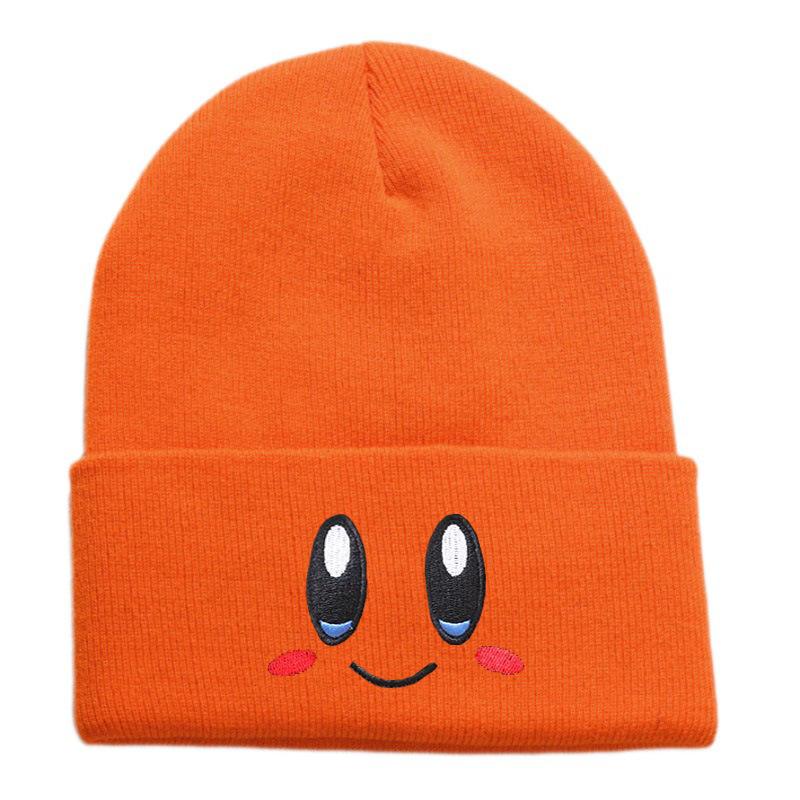 Pink Knitted Hat with  Face 3D Embroidered Kirby Expression Cute Versatile Yarn Hat Adjustable оранжевый