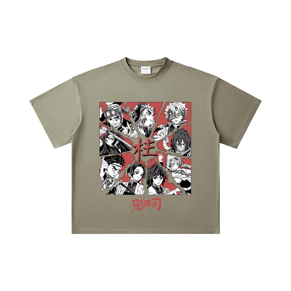 260 GSM Double Yarn 32 Count 100% Cotton Demon Slayer V81 Hashiras Print Unisex Heavy Cotton T Shirt