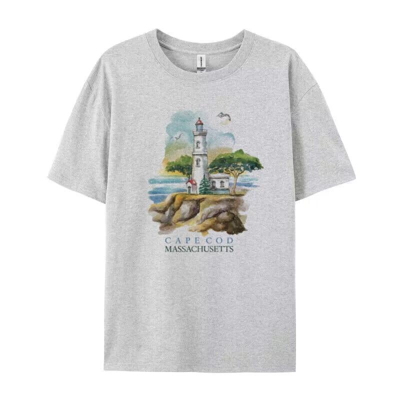 Cape Cod Massachusetts TShirts Vintage Aesthetic Travel T Shirt Short Sleeve Loose Retro Graphic Tees Women Cute Vacation Tops