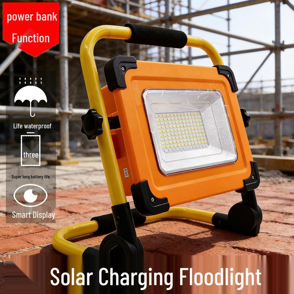 Portable Super Bright LED Solar Work Light for Outdoor, Camping, and Emergency Lighting with Mobile Stand and Rechargeable Battery