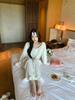 New sweet wind polka dot printed island velvet women's pajamas long-sleeved trousers set with chest pads loungewear