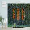 Retro Flowers Window Brick Wall Shower Curtain Natural Scenery Green Plants Country Town Scenery Home Bathroom Screen Home Decor