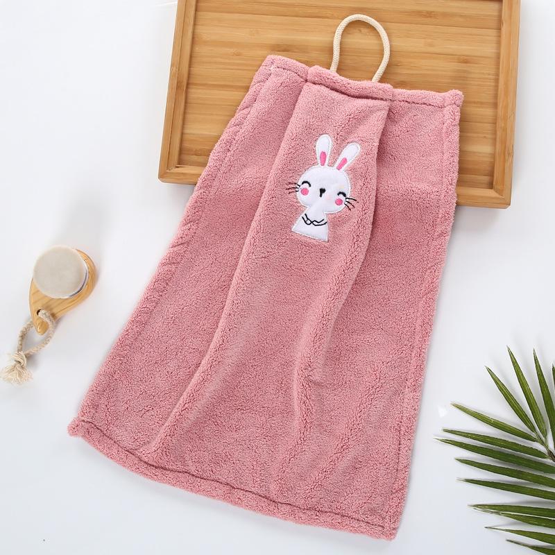 High Density Coral Velvet Cartoon Embroidery Hanging Towel Kitchen Cloth Handkerchief Absorbent Towel