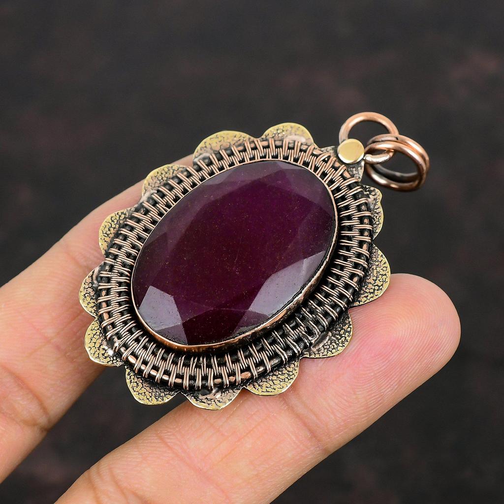 Faceted Kashmir Ruby Pendant Copper Pendant Original Gemstone Pendant Handmade Jewelry Dainty Pendant Beautiful Copper Jewelry Gifts For Him