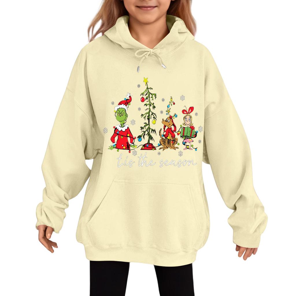 Children's Fashionable Casual Long-sleeved Loose Christmas Print Pullover Hooded Sweatshirt