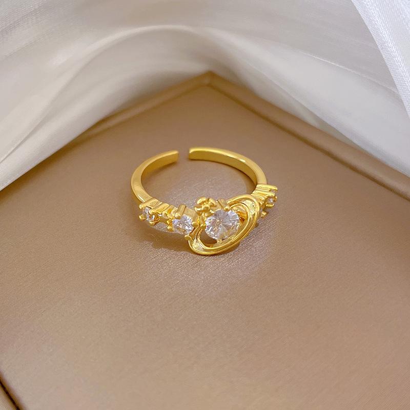 Real Gold Zircon Planet Full Diamond Ring Opening Adjustable Simple Jewelry Japanese Ring Couple Ring
