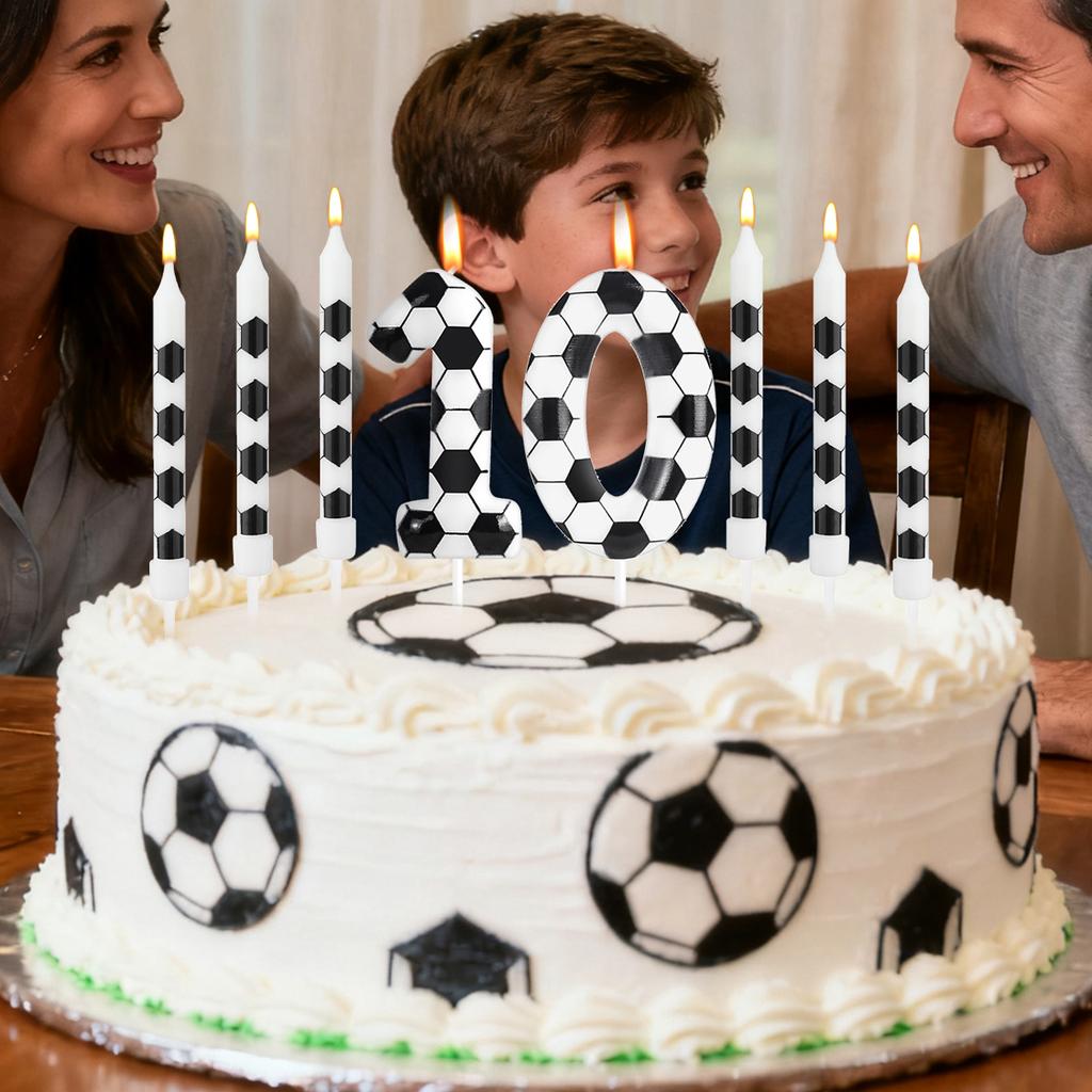 8 Pcs Birthday Candles Football Soccer Sport-Theme Party Decorations, Birthday Cake Candles for Boys Girls Kids Party Supplies